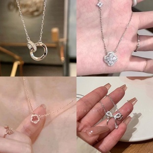 闪耀满钻银色幸运项链女ins小众高级感锁骨链2026新款礼物轻奢感