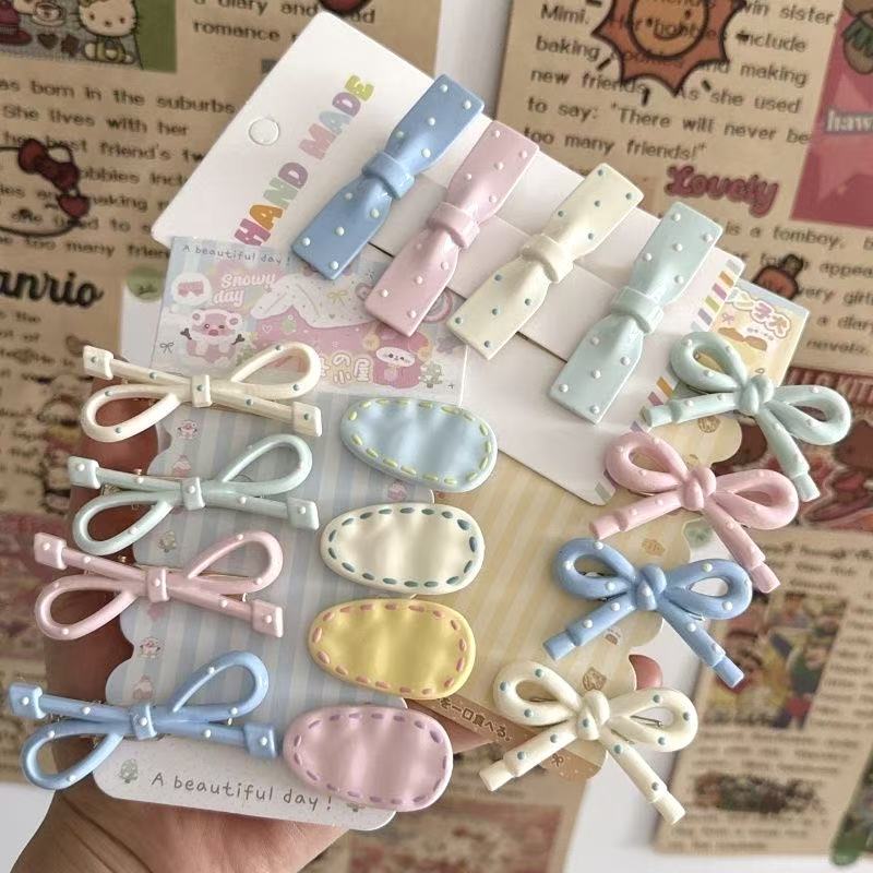 奶蓝色甜美可爱波点蝴蝶结发夹款侧边刘海夹少女感鸭嘴夹发卡发饰