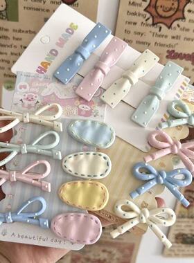 奶蓝色甜美可爱波点蝴蝶结发夹款侧边刘海夹少女感鸭嘴夹发卡发饰