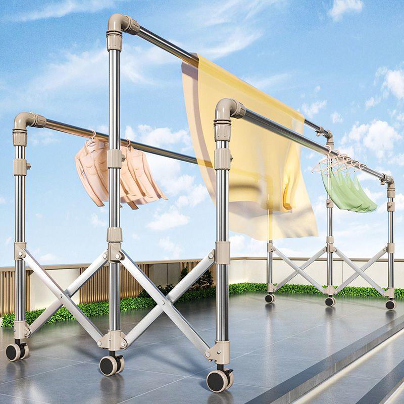 新型可折叠晾衣架，落地式不锈钢伸缩家庭阳台，防风可移动晾衣架