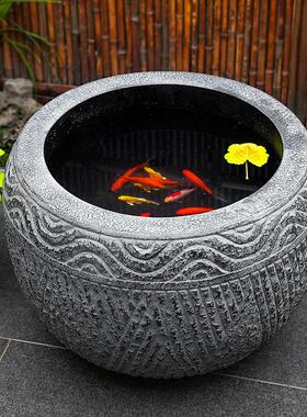 树脂彷石鱼缸户外庭院子室内外造景阳台古法成品养鱼池圆形水槽