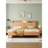 北欧轻奢白蜡木实木床北欧简约1.8米双人主卧大床小户型储物床1.5