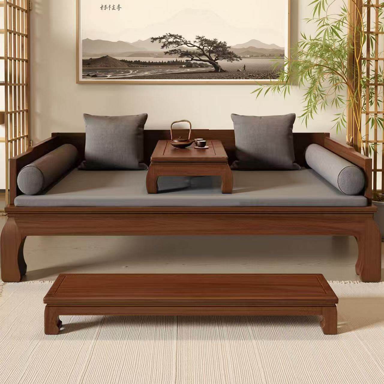 新中式罗汉床实木现代沙发床榻客厅家俱小户型彷古罗汉榻菠萝格木