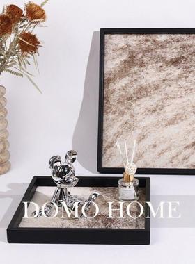 侘寂轻奢马毛几何托 托盘棋盘格样板房家居卧室衣帽间床头柜收纳