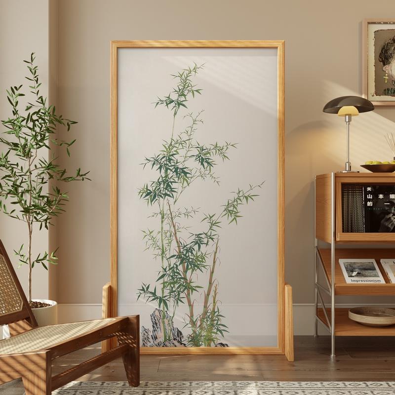 新中式屏风隔断客厅布艺玄关卧室遮挡家用入户实木办公室竹子进门