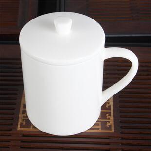 高档玉瓷会议杯喝茶泡茶杯子定制 羊脂玉白瓷办公水杯家用陶瓷中式