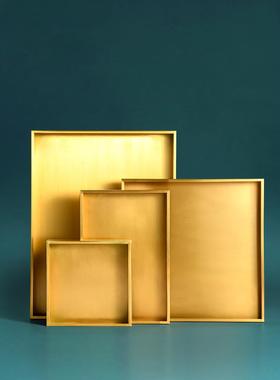 金属方形黄铜盘子圆形金色摆件家用托盘茶几首饰钥匙玄关收纳定制