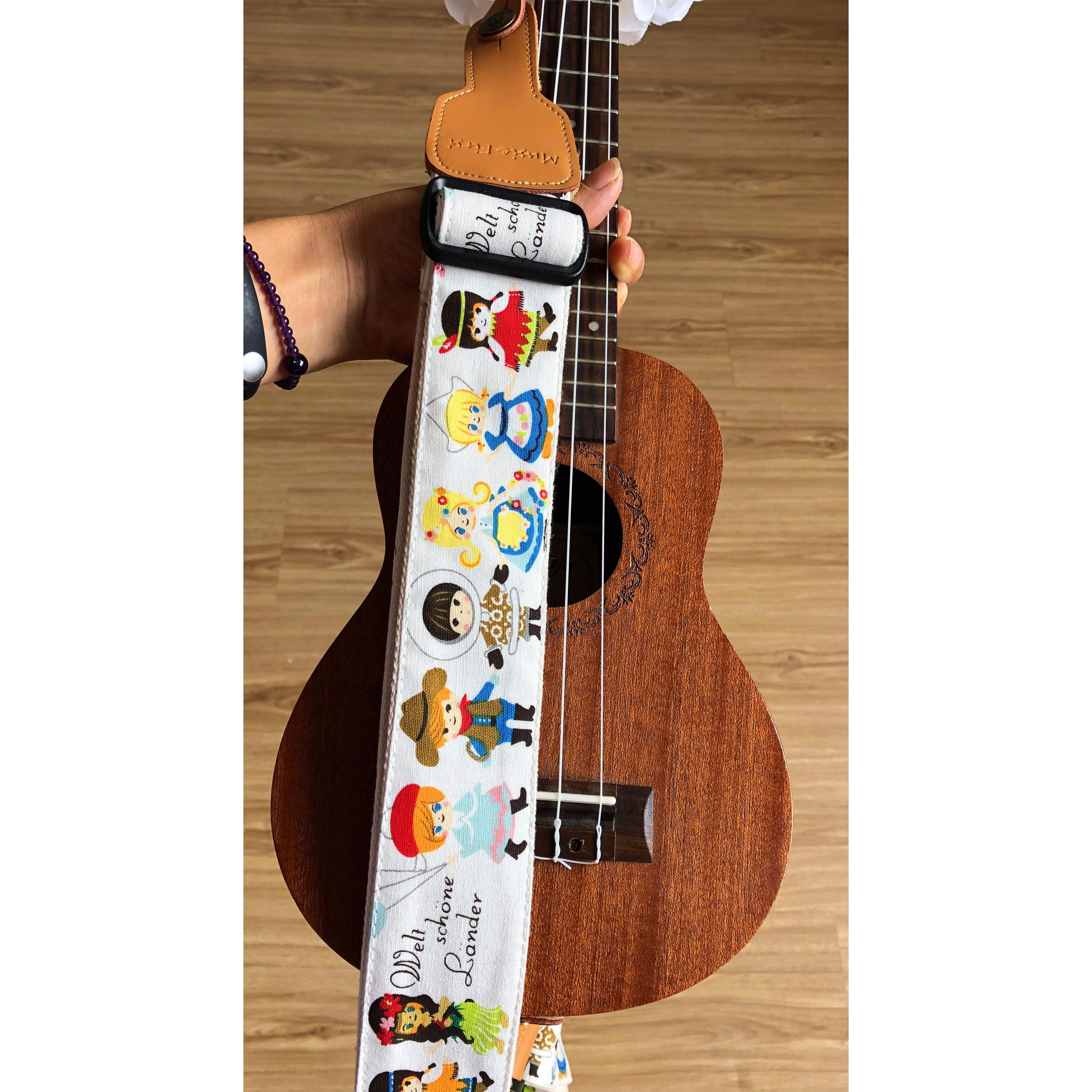 原创超豪华舒适加宽版美丽世界主题纯棉尤克里里背带儿童吉他带