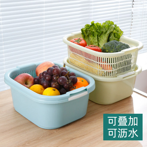 厨房双层塑料滴水篮洗菜盆