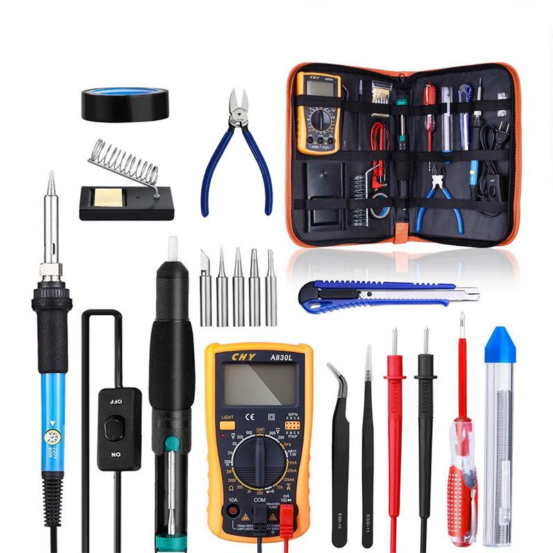 跨境热卖电烙铁工具包 万用表组合可调温电烙铁套装生产可制定