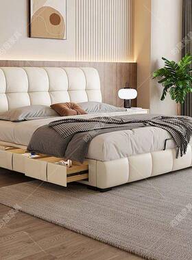 新款欧式主卧大床黑色泡芙网红床现代简约1.5/1.8米双人储物抽屉