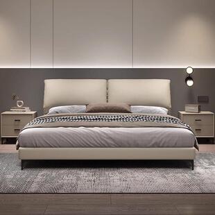 真皮钢木床意式极简大象耳朵床轻奢现代简约双人主卧大床软包婚床