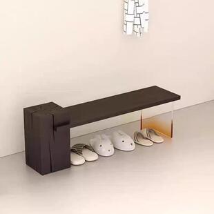 侘寂风实木长条凳卧室换鞋凳原木床尾凳客厅亚克力长椅家用餐桌椅