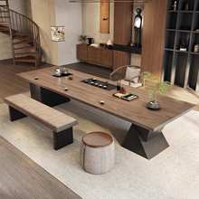 侘寂风茶台实木茶桌椅组合烧水壶一体嵌入式泡茶桌子办公室接待区