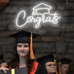毕业季congrats毕业帽霓虹灯霓虹灯毕业快乐装饰用祝贺发光标志