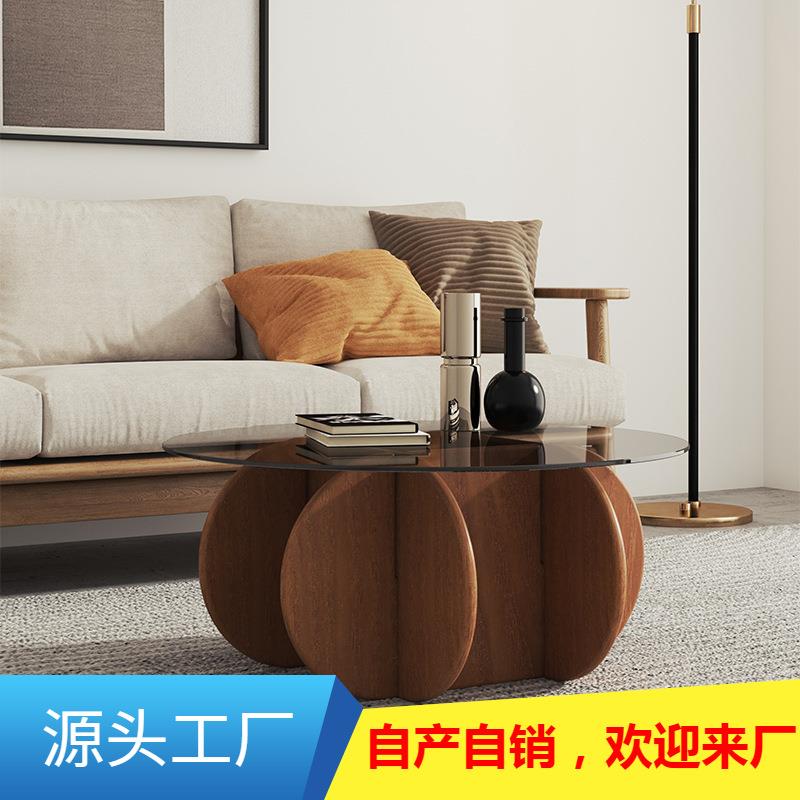 轻奢玻璃大小户型客厅圆形茶几现代大师设计实木茶几北欧简约圆几
