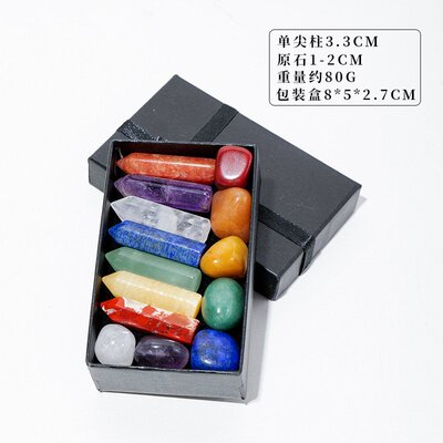 天然七彩水晶柱水晶原石套装水晶矿物宝石矿标家居瑜伽能量石摆件