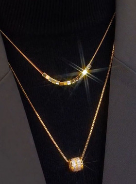 轻奢小众双层叠戴方块项链ins冷淡风简约气质锁骨链潮流时尚颈链