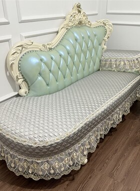 新款四季防滑夹棉欧式皮沙发套坐垫G全包不起球银灰色可定做防猫