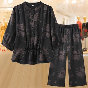 时尚 子套装 七分袖 宽松休闲上衣裤 两件套 T恤女中老年新款 妈妈夏装