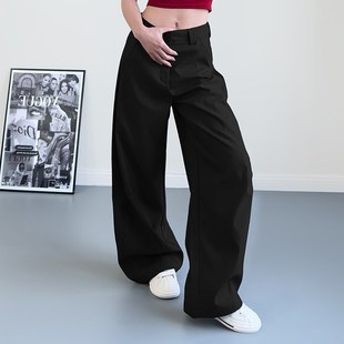 女大码 阔腿裤 胖mm宽松显瘦西装 裤 2025春季 高腰加长休闲弯刀裤 新款