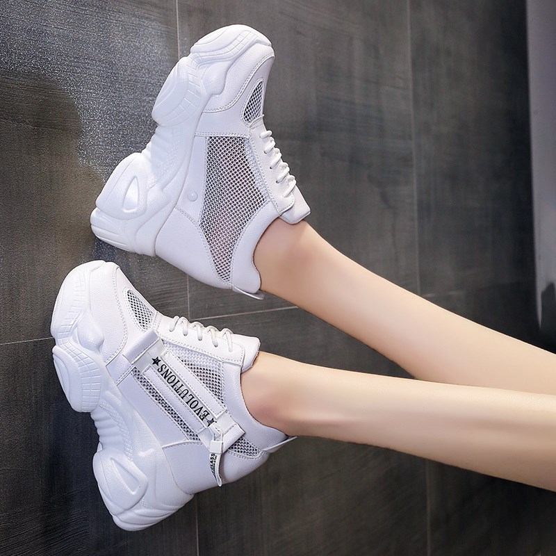 鞋子女2024年新款夏季百搭老爹鞋女高跟透气运动单鞋内增高小白鞋