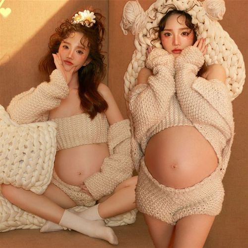 展会孕妇拍照服装居家可爱小清新粗针织新款影楼大肚艺术写真衣服