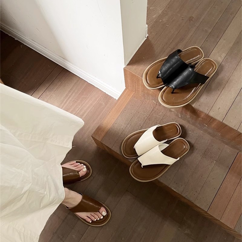 韩版复古夹趾拖鞋女夏季外穿平底202F3年新款简约软底沙滩凉拖凉