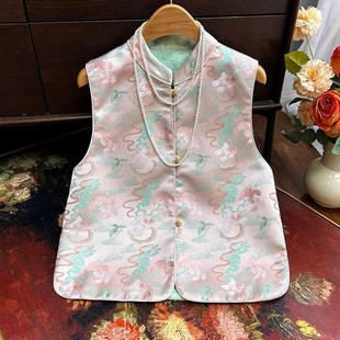 松间鹤 双面穿立领织锦短款 新中式 春季 马夹外套 国风提花马甲女装