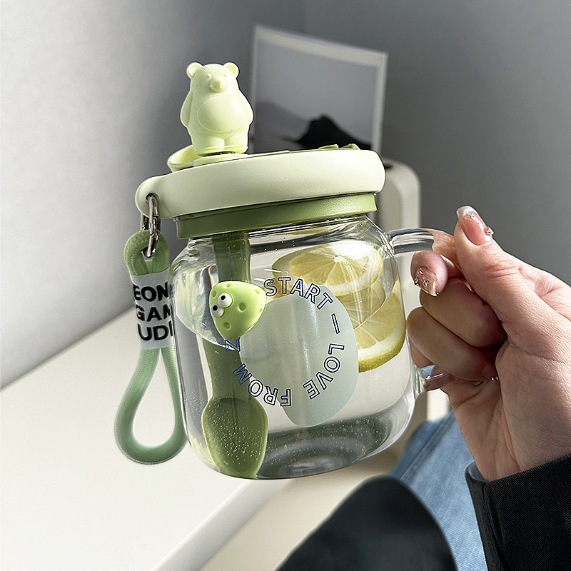 水杯女生夏季玻璃杯2023新款高颜值耐高温泡茶带吸管便携搅拌杯子图片