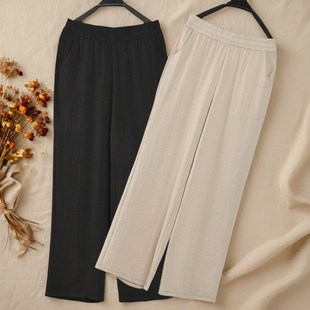 子薄款 高腰宽松垂感直筒棉麻九分裤 妈妈装 新款 2025夏季 中老年女裤