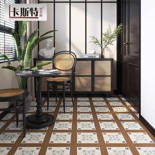 法式木纹围边花砖300x300仿古砖厨房阳台防滑地砖卧室客餐厅瓷砖