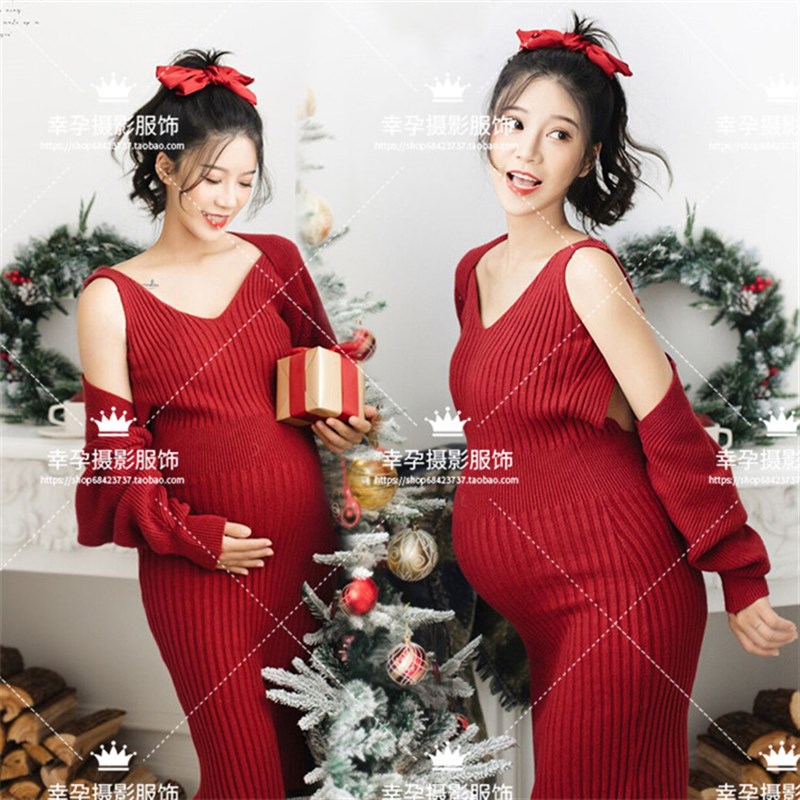 孕妇照衣服新款影楼韩版红色主题孕妈咪大肚照拍摄艺术写真照服装