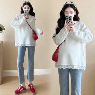 孕妇装春装蕾丝花边长袖连帽上衣2025新款孕妇卫衣春季怀孕衣服春