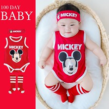 婴儿连体衣夏季纯棉洋气哈衣短袖包屁衣新生满月百天宝宝红色衣服