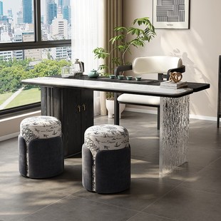 中古风轻奢岩板茶桌椅组合意式 极简高级感亚克力办公室家用泡茶台