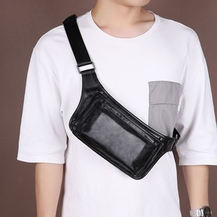 男士腰包牛皮胸包男款式小包手机包潮牌摩托车休闲真皮单肩斜挎包