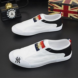 男2024夏季 休闲鞋 潮流新款 男士 潮牌 冰丝布懒人一脚蹬帆布鞋 小白鞋