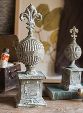 欧式复古铁艺柱头客厅书房桌面装饰摆件古典杂货道具做旧工艺品