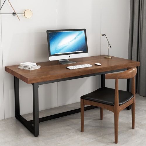 美式台式电脑桌实木书桌双人简易松木家用办公桌写字台卧室工作桌