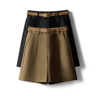 短裤 休闲西裤 女春秋外穿2025新款 时尚 卡其高腰显瘦阔腿五分裤 西装