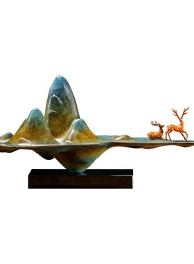彩铜鹿摆件艺术品千里江山工艺品客厅玄关假山装饰开业乔迁送礼品