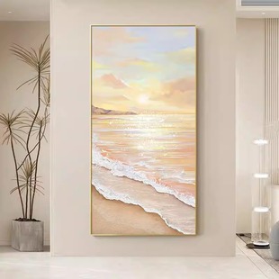 北欧奶油风入户玄关装 走廊过道尽头挂画 饰画大海风景壁画进门竖版