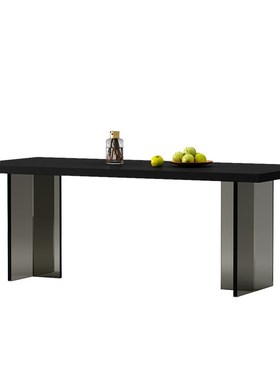 亚克力悬浮岩板餐桌现代简约小户型长方形黑色靠墙岛台岩板餐桌椅