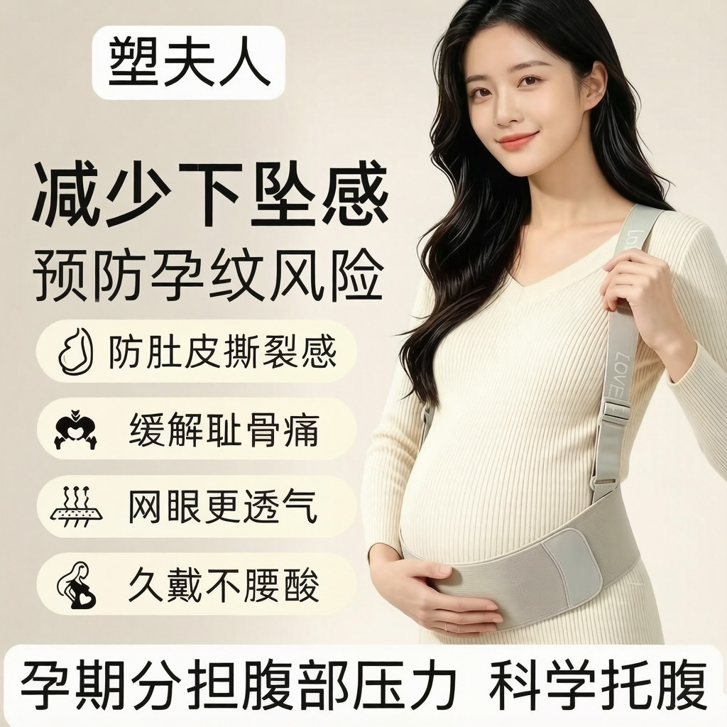塑夫人托腹带孕妇乳胶托付带孕中期晚期透气分担腹部压力防下垂
