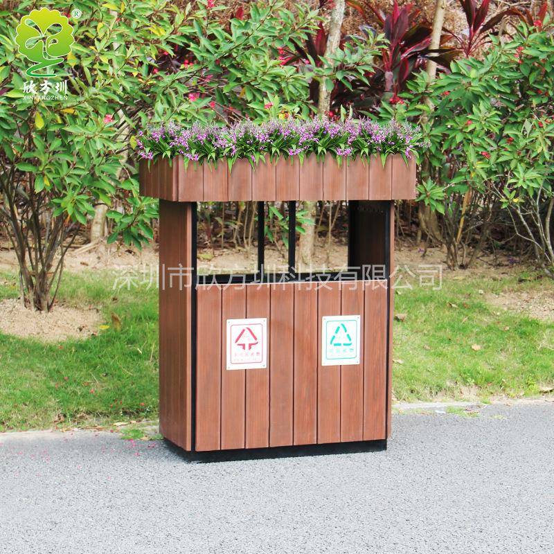 户外公园景观带花槽钢木分类垃圾桶园林方形隔断防腐木果皮回收箱