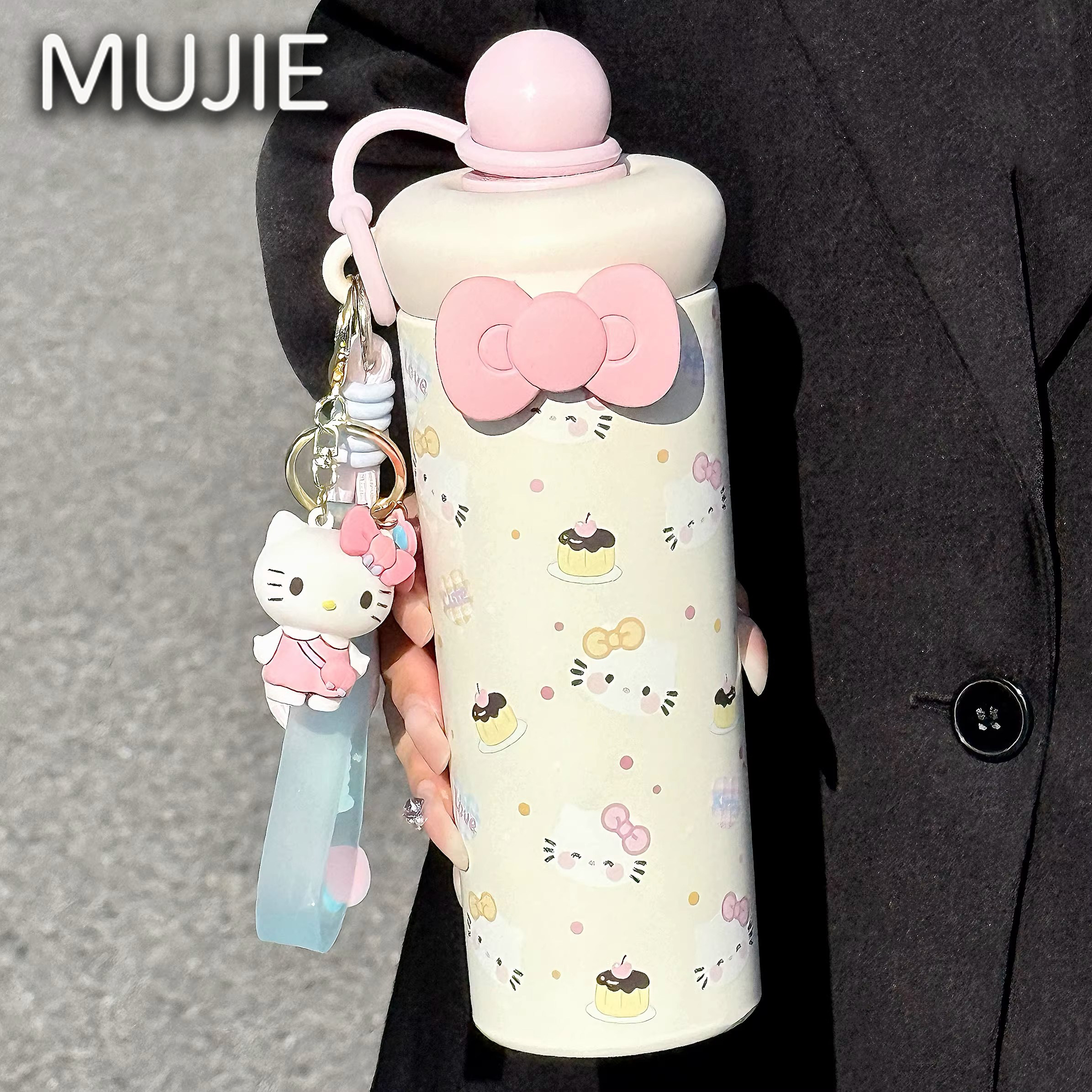 日本HelloKitty保温杯女可爱大容量吸管便携水杯高颜值生日送礼物