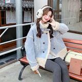 2025【现货冬款】新货蓝色拼接毛呢外套201-Q309-P215-控328，女装毛呢外套，浙宝201