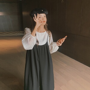 奶系阔腿背带裤女春秋2025新款小个子可盐可甜网红穿搭图片