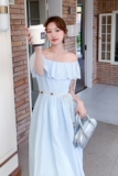 2025【现货夏款】新货一字肩连衣裙201-Q032-P135-控198，女装连衣裙，浙宝201